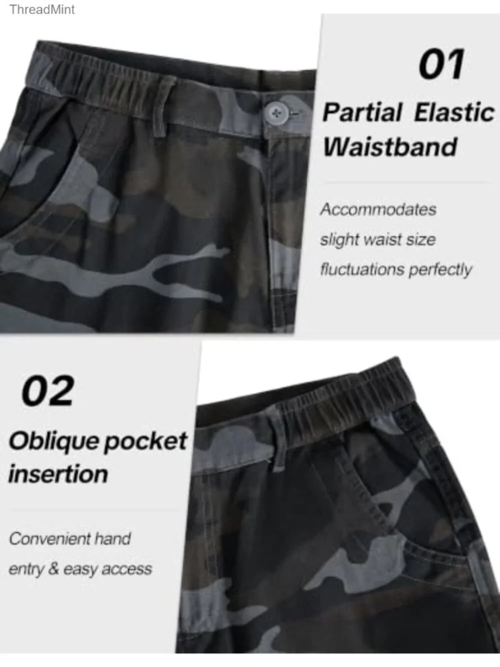 Men's Relaxed Fit Cargo Shorts Cotton Camo Lightweight